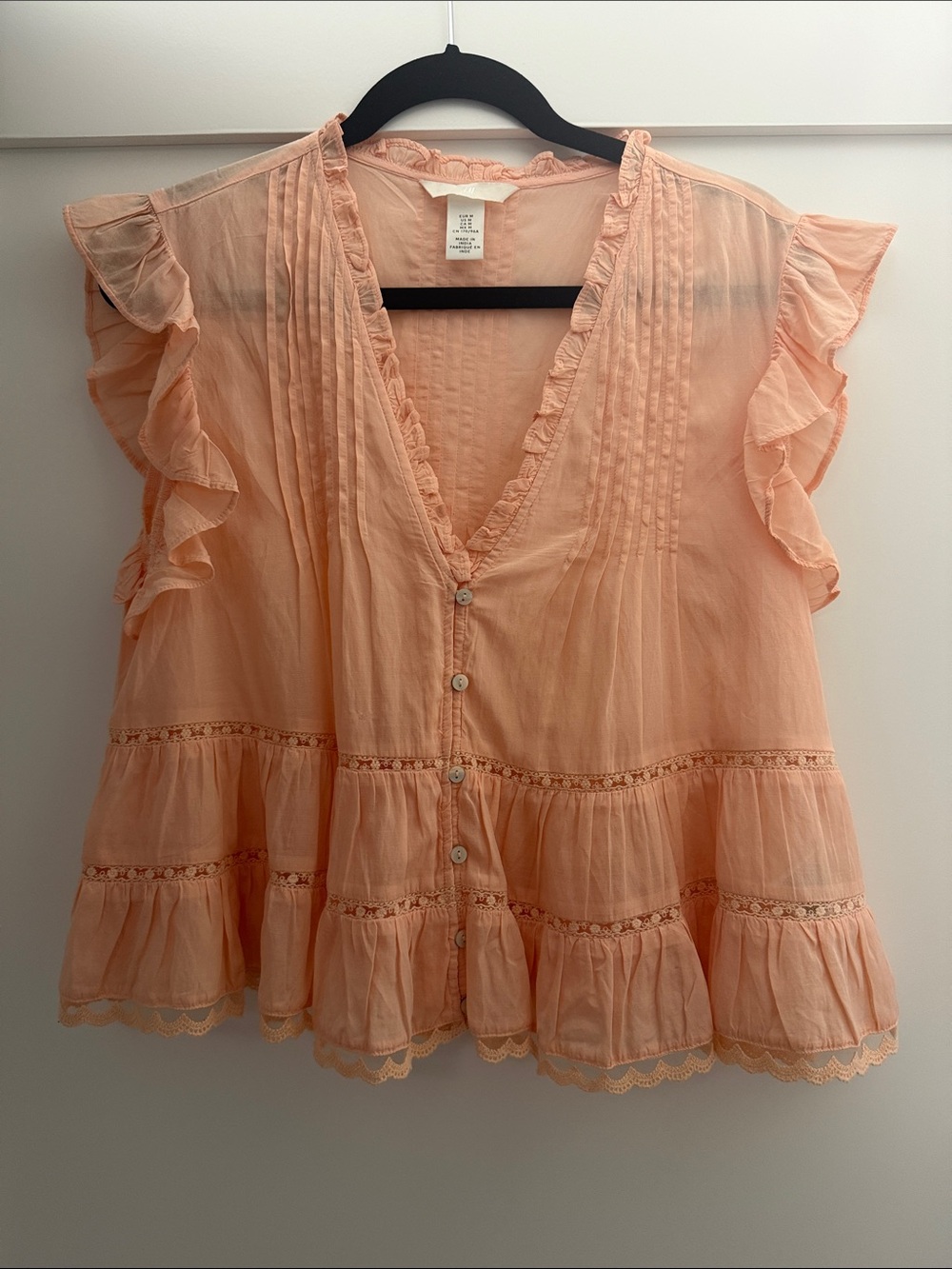 H&M Peach Ruffle Button-Up Blouse
